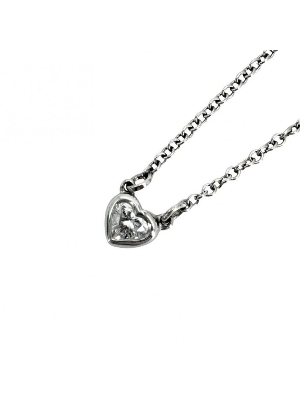 Tiffany & Co Necklace by the Yard Heart Single Diamond Elsa Peretti Platinum